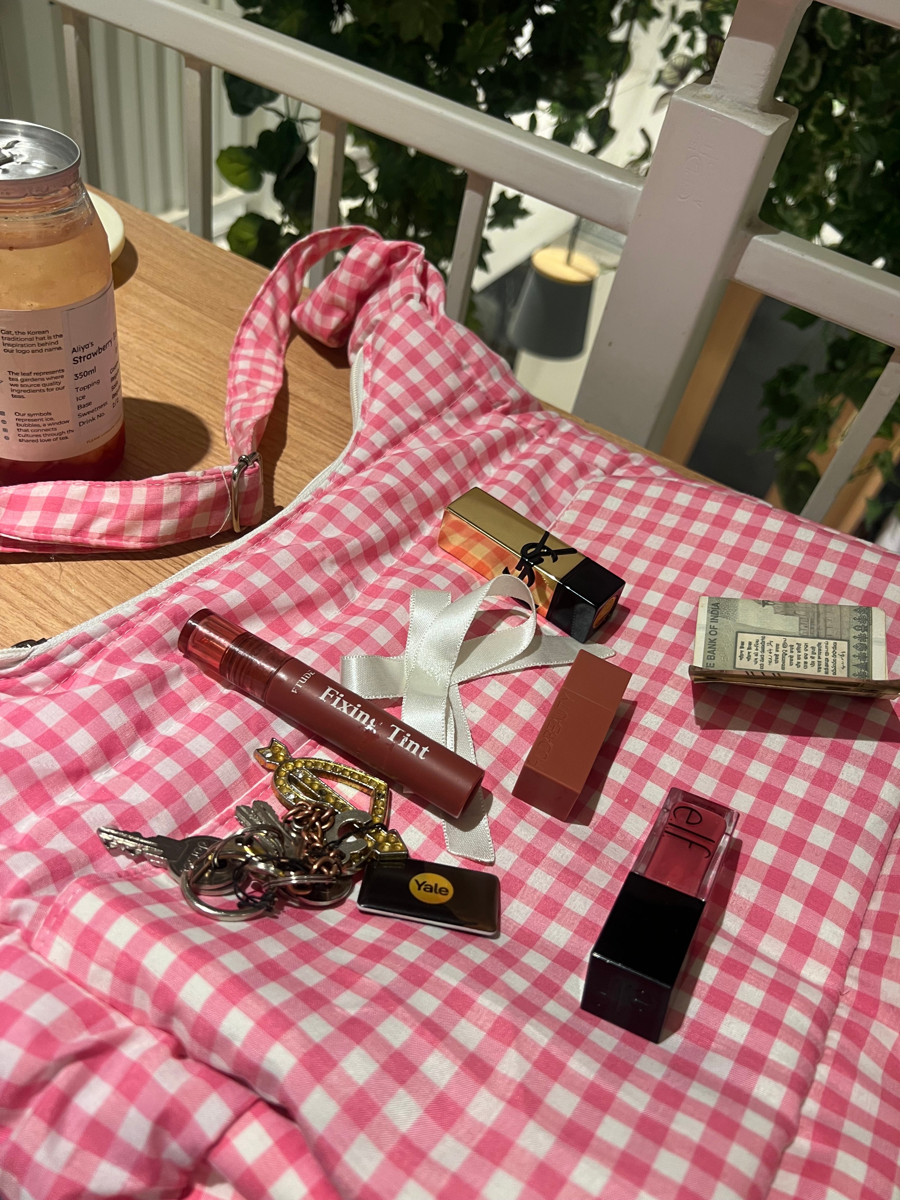 Ghingham print messenger bag with bow