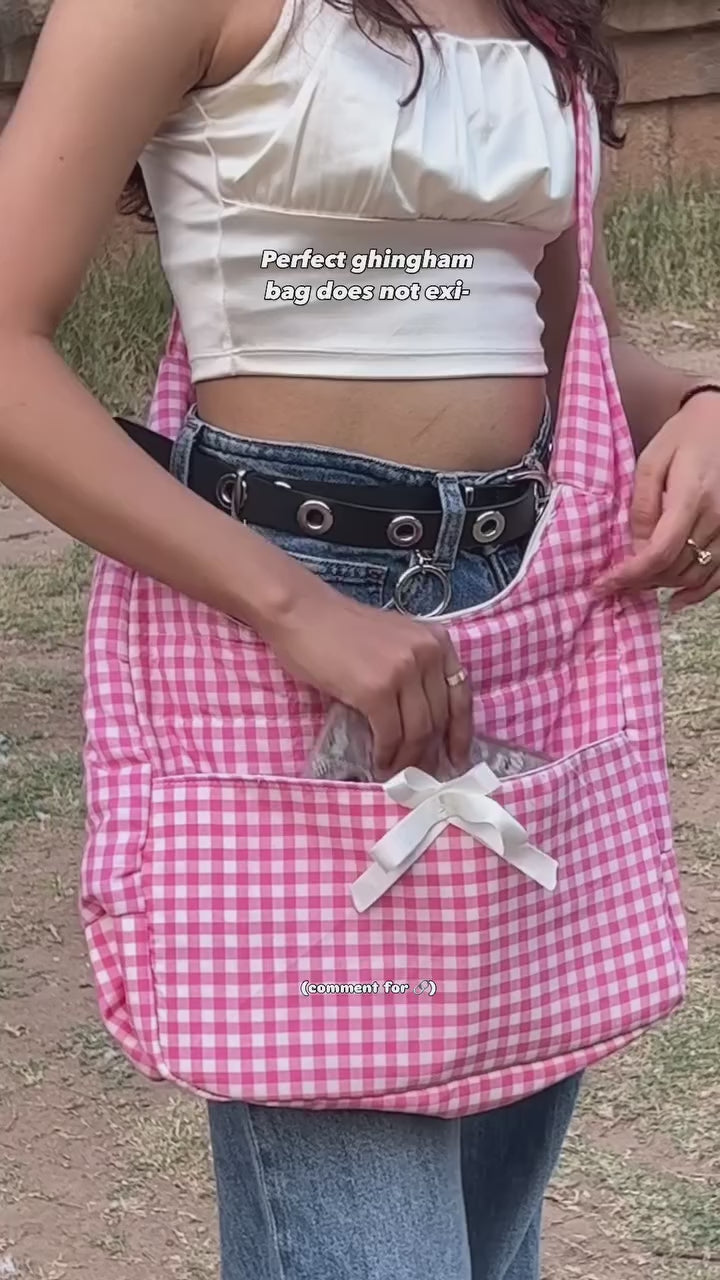 Ghingham print messenger bag with bow