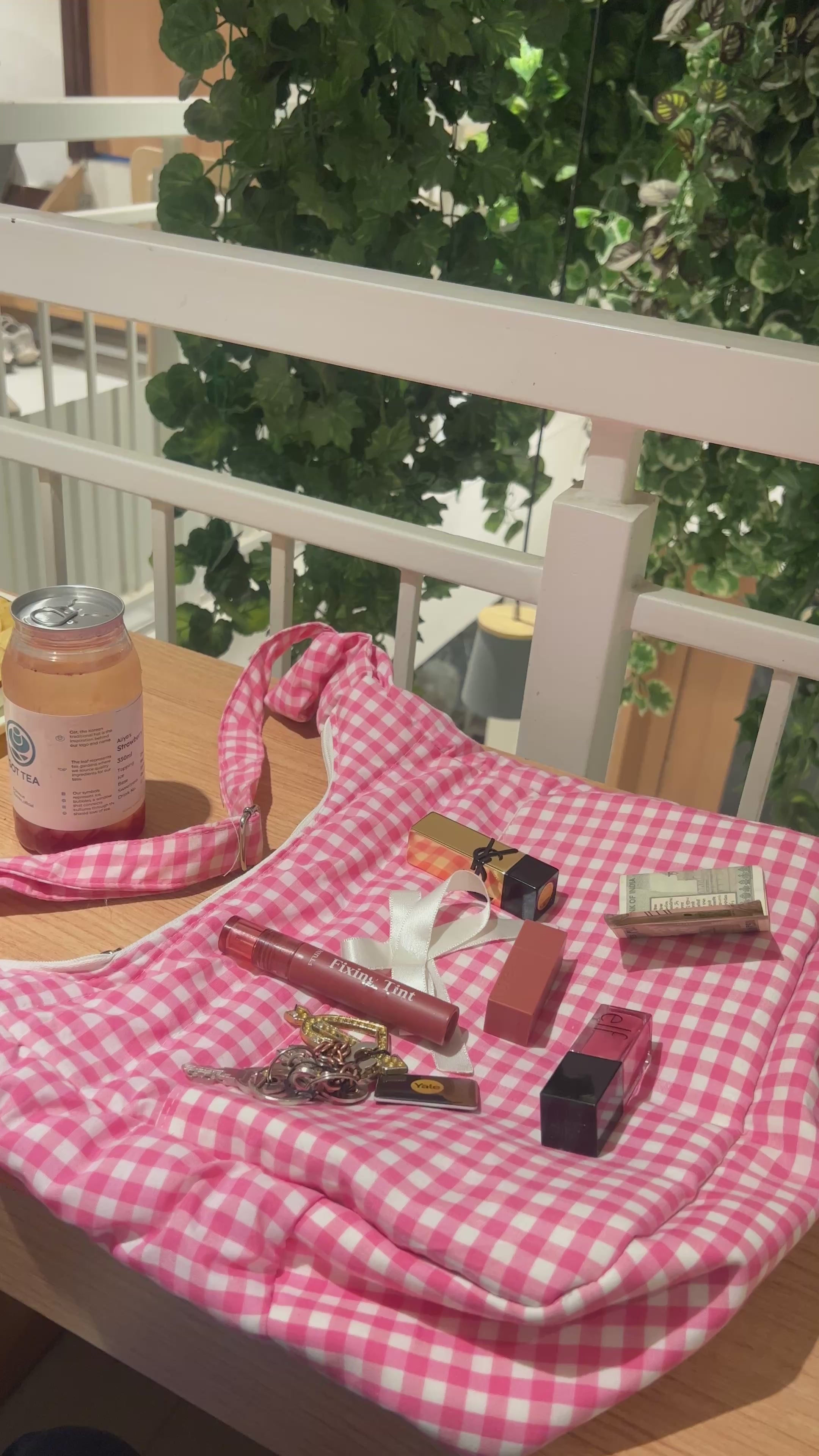 Ghingham print messenger bag with bow